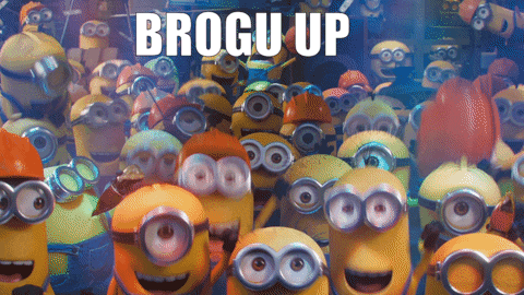a bunch of minions are gathered together with the words brogu up above them