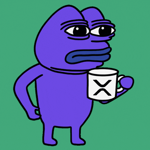 a purple cartoon character is holding a white cup with a x on it