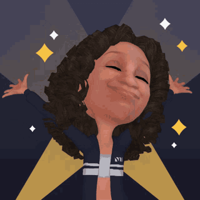 a cartoon of a woman with her arms outstretched and a jacket that says ny