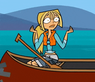 a cartoon woman is sitting in a canoe with a paddle .