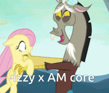 a picture of a pony and a dragon with the words izzy x am core