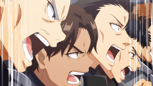 a group of anime characters are screaming with their mouths wide open