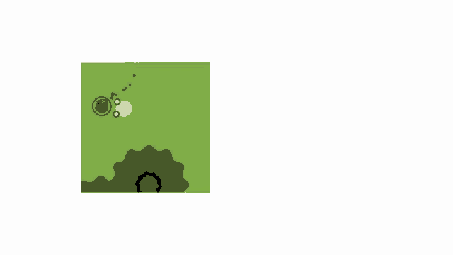 a cartoon drawing of a bowling ball on a green field with a tree in the background