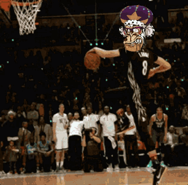 a basketball player with the number 8 on his jersey is jumping in the air