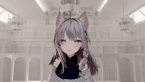 a girl with a cat ear and braided hair