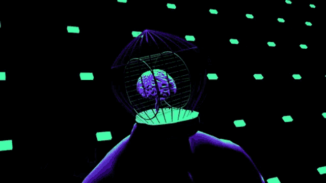 a computer generated image of a person 's head in a cage