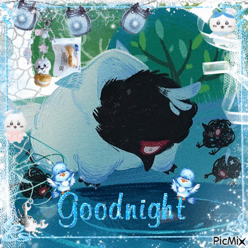 a picture of a sheep with the words goodnight written on it