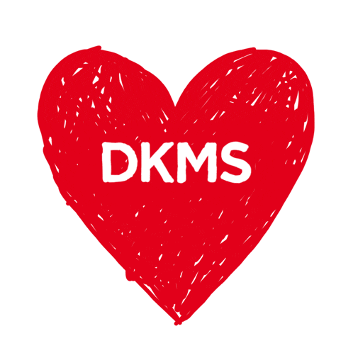 a red heart with the words dkms written on it