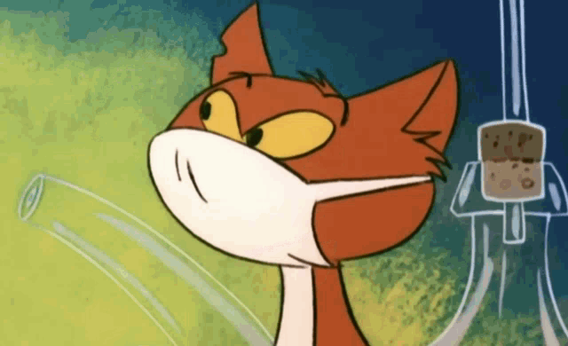 a cartoon cat wearing a white mask looks at something