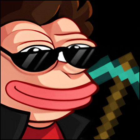 a cartoon of a man wearing sunglasses and holding a minecraft diamond pickaxe