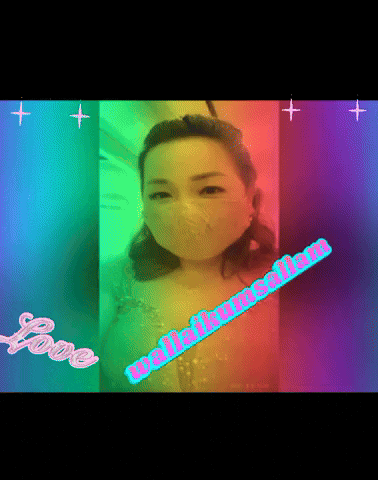 a woman wearing a face mask is surrounded by a rainbow of colors and the word love