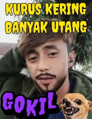 a picture of a man with a beard and a dog that says gokil on it