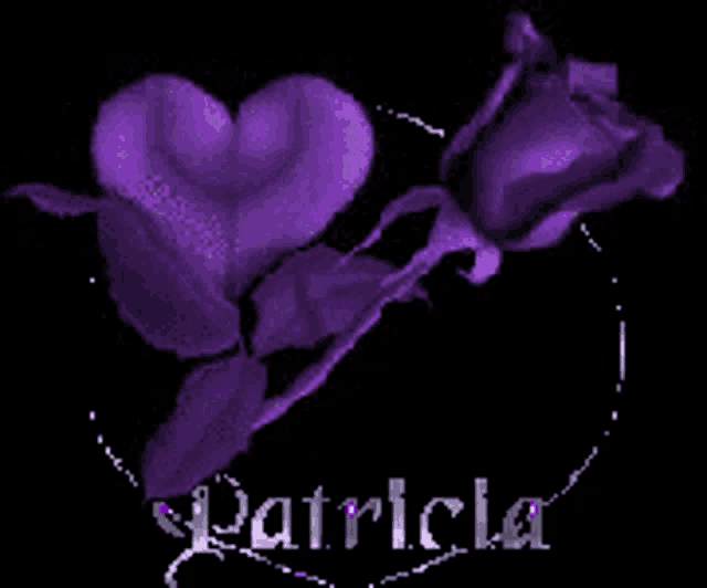 a purple flower with a heart shaped center and the name patricia