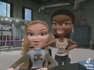 two cartoon characters are standing next to each other in a room .