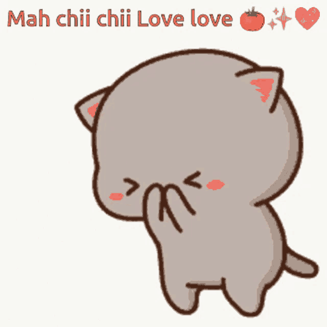 a cartoon cat with a heart on its chest and the words mah chii chii love love below it