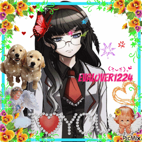 a picture of a girl with a butterfly in her hair and the name evalover1224