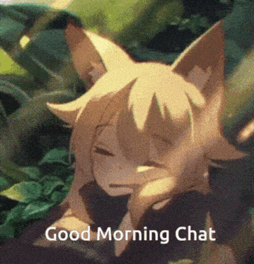 a picture of a fox sleeping with the words good morning chat written below it
