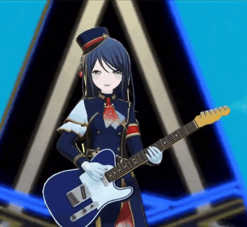 a girl in a top hat holds a guitar