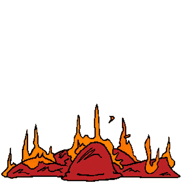 a cartoon drawing of a pile of red and orange fire