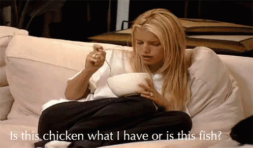 Is This Chicken What I Have Or Is This Fish GIF - Jessica Simpson Is This Chicken What I Have Food GIFs