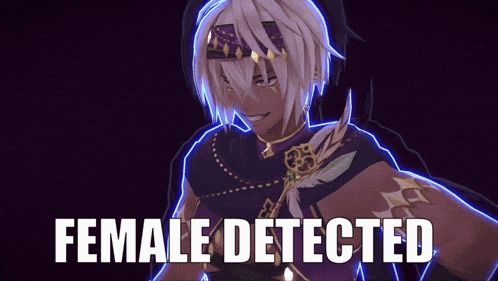 a video game character with female detected written on it