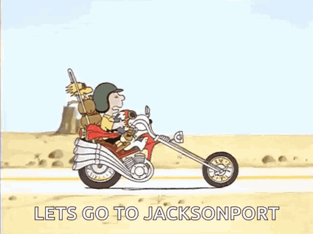 a cartoon of snoopy riding a chopper motorcycle on a desert road .