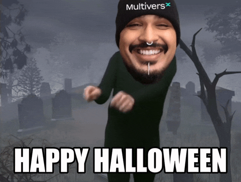 a man wearing a hat that says multiversx is dancing in a cemetery