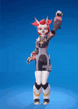 a cartoon character with red hair and a black and white outfit