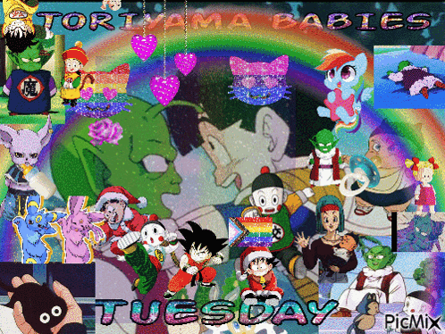 a collage of cartoon characters with the words tortyama babies tuesday