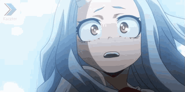 a close up of a girl 's face with a kazzter logo behind her