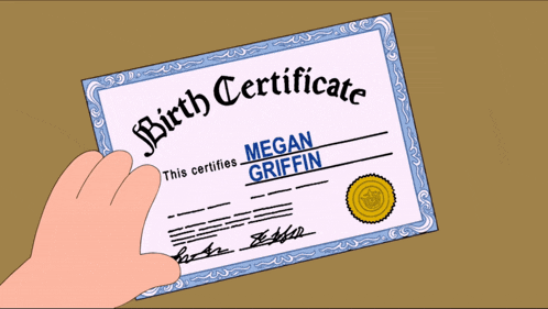 a person is holding a birth certificate that says megan griffin