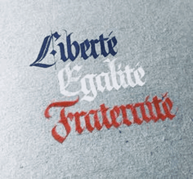 a sign that says liberte egalite fraternite in red white and blue