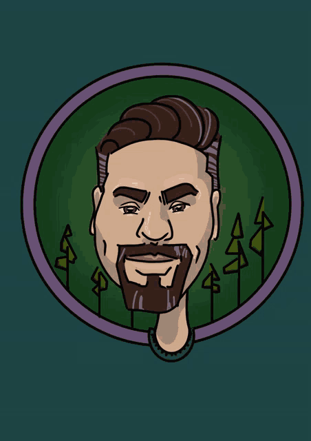 a cartoon of a man with a beard in a purple circle