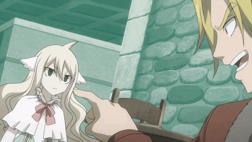 a man is pointing at a girl in a white cape
