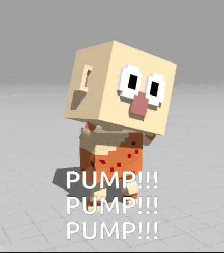 a cartoon character with the words pump on the bottom right