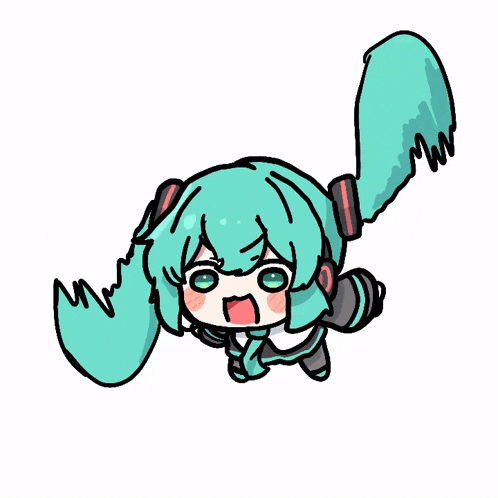 a cartoon drawing of a girl with green hair and headphones