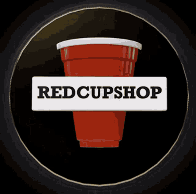 a red cup with the word redcupshop on a white sign