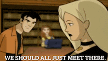 a man and a woman are standing next to each other with the words we should all just meet there on the bottom