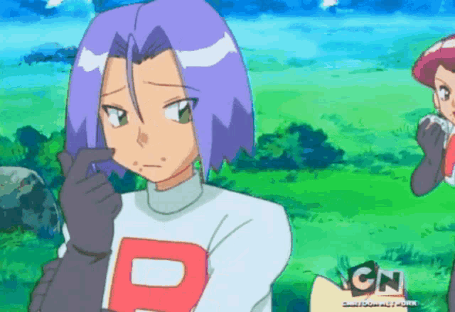 a cartoon character with a red letter r on his shirt