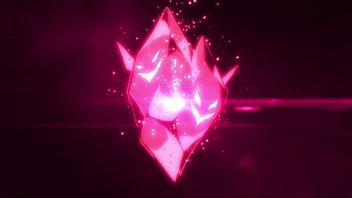 a glowing pink object is floating in the air on a dark pink background
