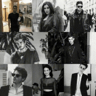 a collage of black and white photos of a man and a woman .