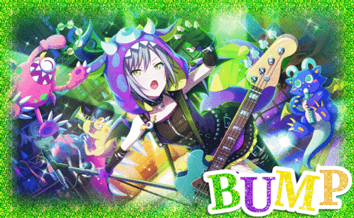 a picture of a girl playing a guitar with the word bump on the bottom