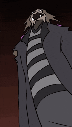 a cartoon drawing of a man wearing a striped shirt and tie