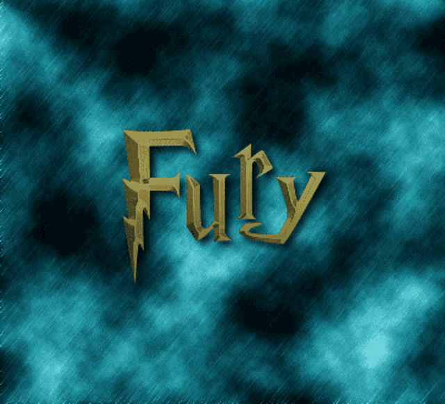 a blue background with the word fury in gold
