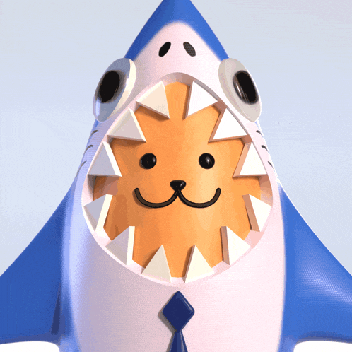 a blue and white shark with a smiley face on it