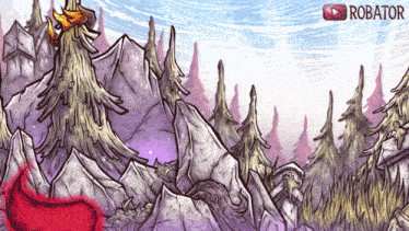 a drawing of a mountain with trees and the word robator in the corner