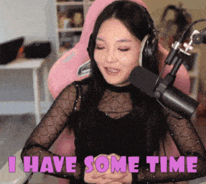 a woman sitting in front of a microphone with the words i have some time above her