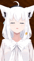 a girl with white hair and black ears is wearing a white shirt and a bow tie .
