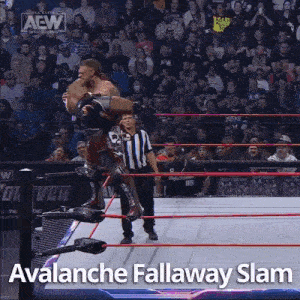 a wrestling match with the words avalanche fallaway slam