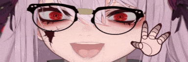 a close up of a person wearing glasses and giving a peace sign